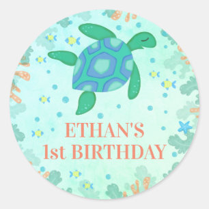1st Birthday Turtle Under The Sea Party Classic Round Sticker
