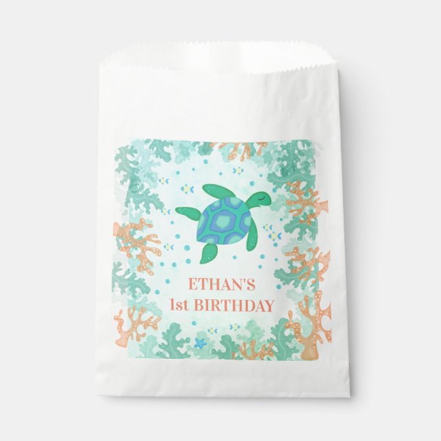 1st Birthday Turtle Under The Sea Party Favour Bags (Front)