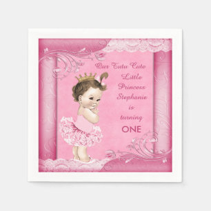 1st Birthday Tutu Cute Brunette Princess Faux Lace Napkin