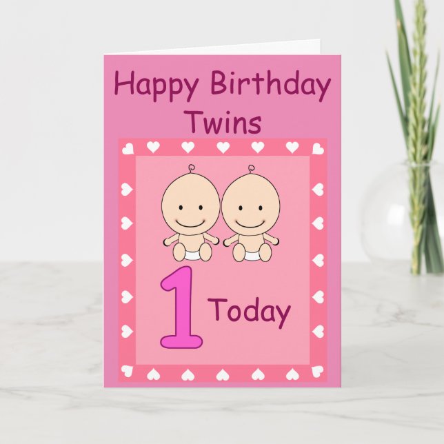 1st Birthday Twin Girls Custom Card (Front)