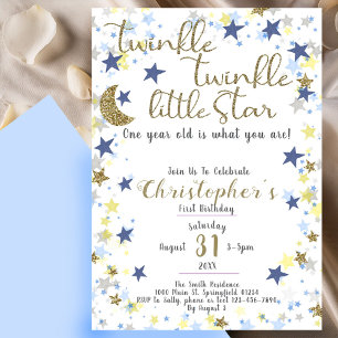 1st Birthday Twinkle Little Star Gold Boy Invitation