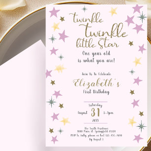 1st Birthday Twinkle Little Star Pink Girl  Invitation