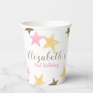 1st Birthday Twinkle Little Star Pink Girl Paper Cups