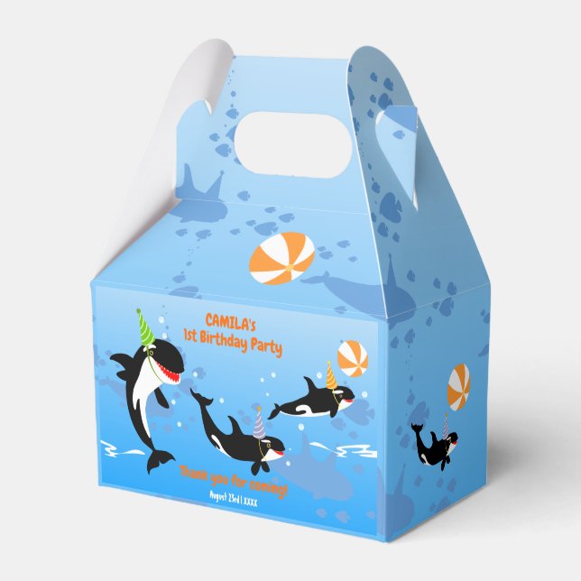 1st birthday under the sea orca whale baby girl favour box (Front Side)