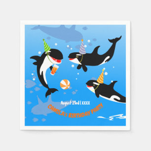 1st birthday under the sea orca whale baby girl napkin