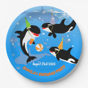 1st birthday under the sea orca whale baby girl paper plate