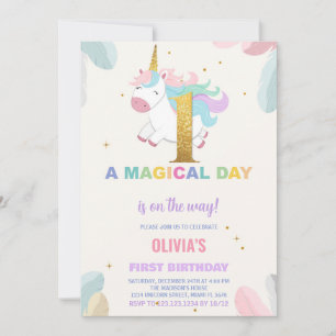 1st Birthday Unicorn Birthday Invitations