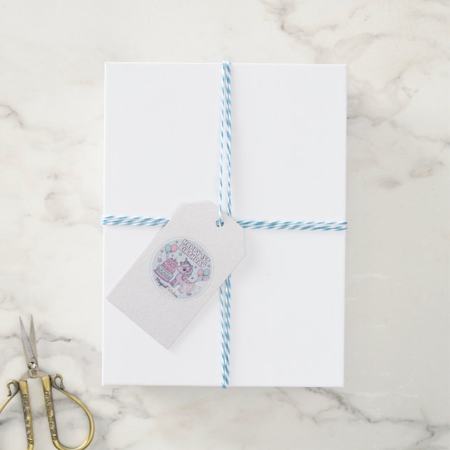 1st birthday unicorn gift tag (With Twine)