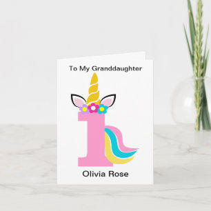 1st Birthday Unicorn Pink Granddaughter Birthday Card