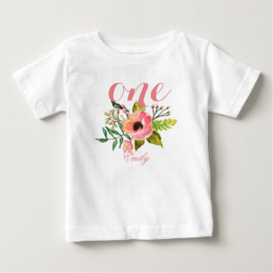 1st Birthday Watercolor Floral Personalised-2 Baby T-Shirt