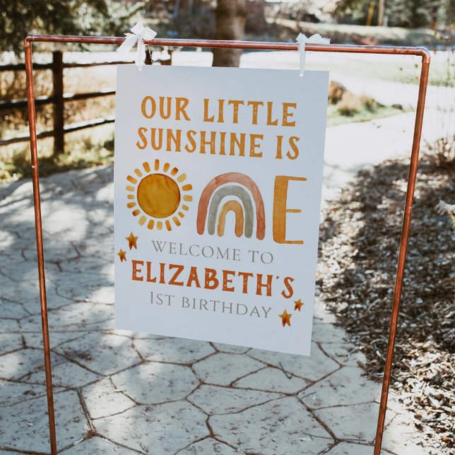 1st Birthday Watercolor Rainbow and Sun Welcome  Poster (Creator Uploaded)