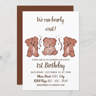 1st Birthday - We can Bearly wait Invitation