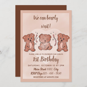 1st Birthday - We can Bearly wait Invitation