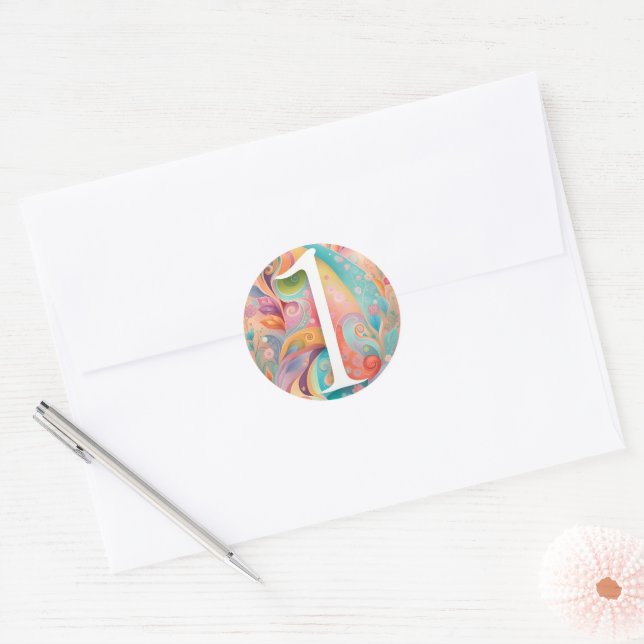 1st Birthday Whimsy Colourful Art Flowers Botanica Classic Round Sticker (Envelope)