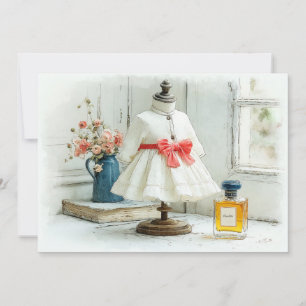 1st Birthday White Dress Red Bow Perfume Invitation