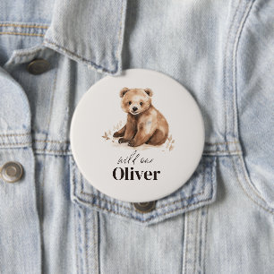 1st Birthday Wild One bear modern elegant party 10 Cm Round Badge