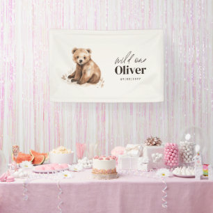 1st Birthday Wild One bear modern elegant party Banner