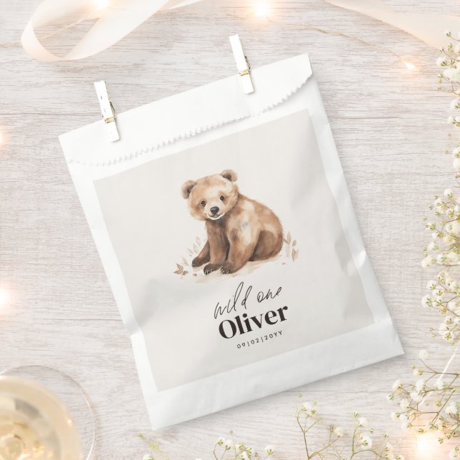 1st Birthday Wild One bear modern elegant party Favour Bags (Clipped)