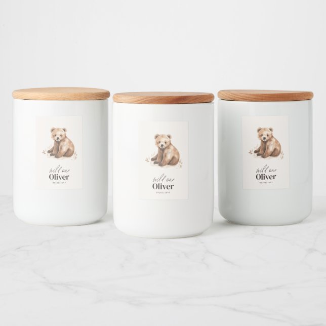1st Birthday Wild One bear modern elegant party Food Label (Bottles)