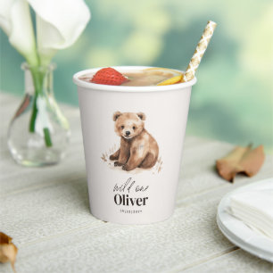 1st Birthday Wild One bear modern elegant party Paper Cups