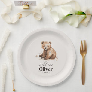 1st Birthday Wild One bear modern elegant party Paper Plate