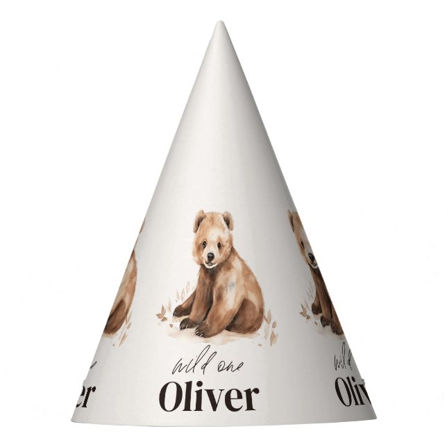 1st Birthday Wild One bear modern elegant party Party Hat (Front)