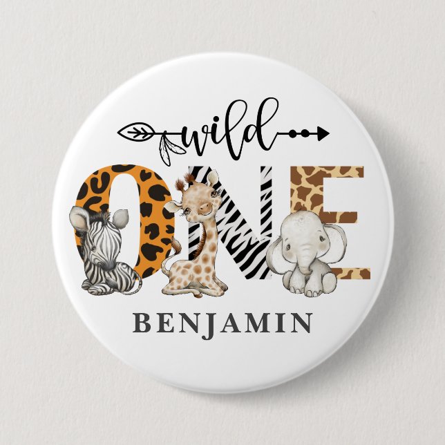 1st Birthday Wild One Safari Animals Themed 7.5 Cm Round Badge (Front)
