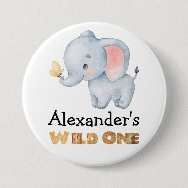 1st Birthday Wild One Safari Elephant Themed 7.5 Cm Round Badge (Front)