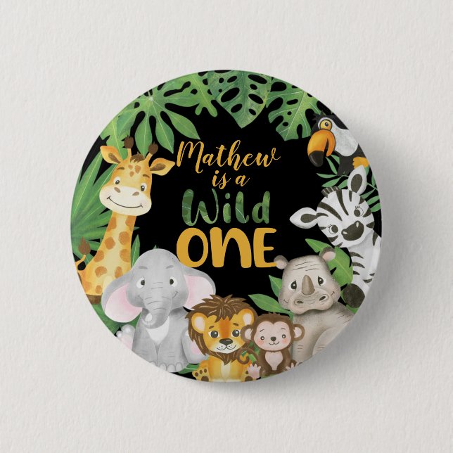 1st Birthday Wild One Safari Jungle Themed 6 Cm Round Badge (Front)