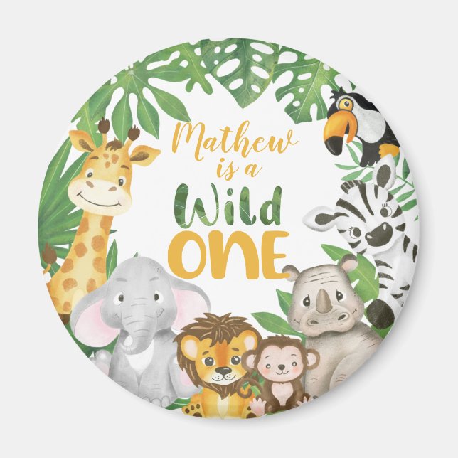 1st Birthday Wild One Safari Jungle Themed Magnet (Front)