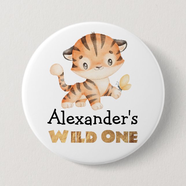 1st Birthday Wild One Safari Tiger Themed 7.5 Cm Round Badge (Front)