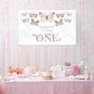 1st Birthday Wildflower Is Turning One Butterflies Banner