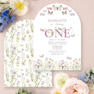 1st Birthday Wildflower Is Turning One Butterflies Invitation