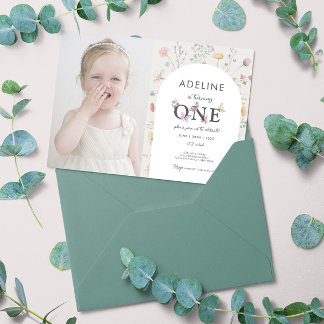 1st Birthday Wildflower Theme Floral Girl Photo  Invitation