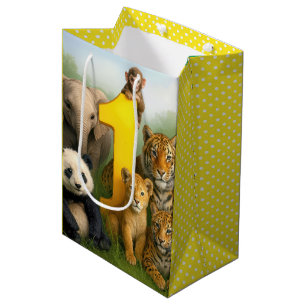 1st Birthday Wildlife Animal Babies Medium Gift Bag