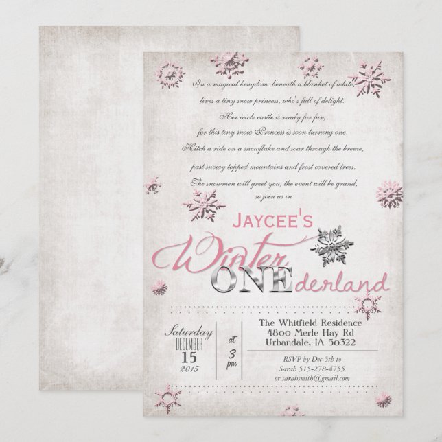 1st Birthday Winter Onederland Invitation (Front/Back)