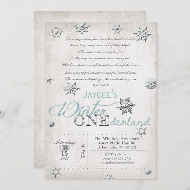 1st Birthday Winter Onederland Invitation (Front/Back)