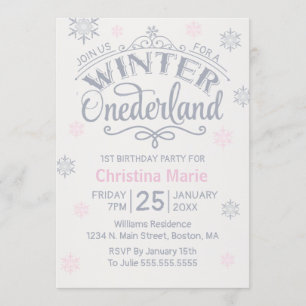 1st Birthday Winter Onederland Silver Snowflakes Invitation