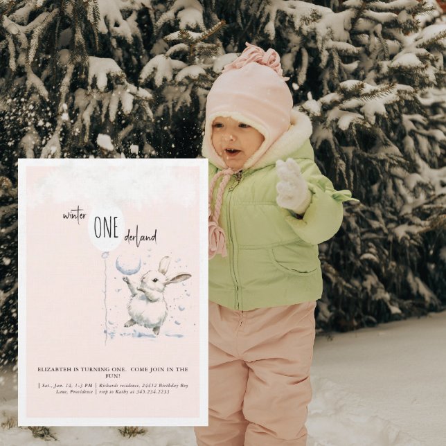 1st Birthday Winter Wonderland Blush Birthday  Invitation (Creator Uploaded)