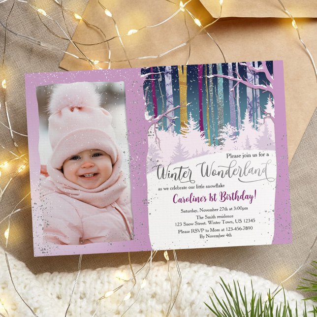 1st Birthday Winter Wonderland Photo Invitation (Creator Uploaded)