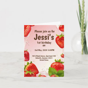1st birthday with strawberry juice splash invitation