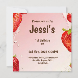 1st birthday with strawberry juice splash save the date
