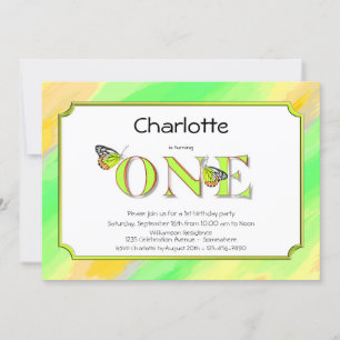 1st Birthday Yellow and Green with Stripes Invitation