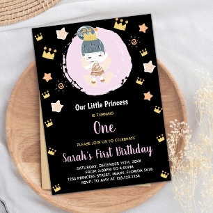 1st Black Our Little Princess Birthday Invitations