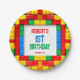 1st Building Blocks BIRTHDAY Paper Plate