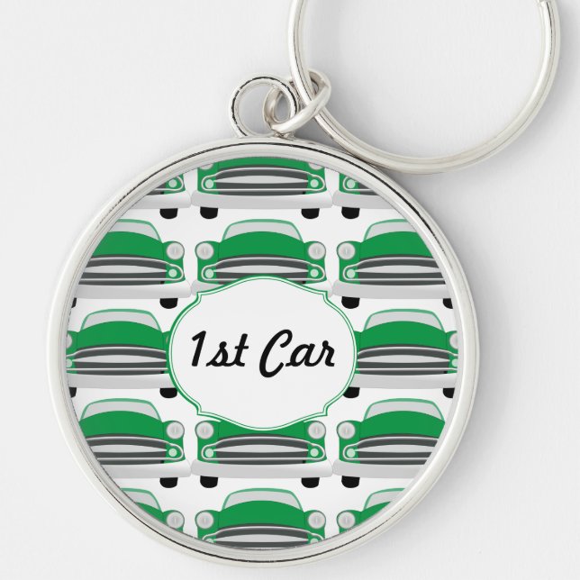 1st Car Green Classic Car Key Ring (Front)