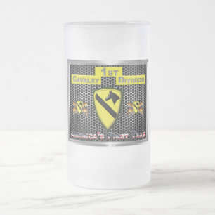 1st CAV- 1st Cavalry Division Frosted Glass Beer Mug