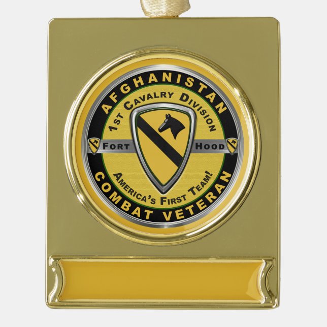 1st Cavalry Division Afghanistan Veteran Gold Plated Banner Ornament (Front)