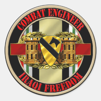 1st Cavalry Division Engineer OIF Classic Round Sticker