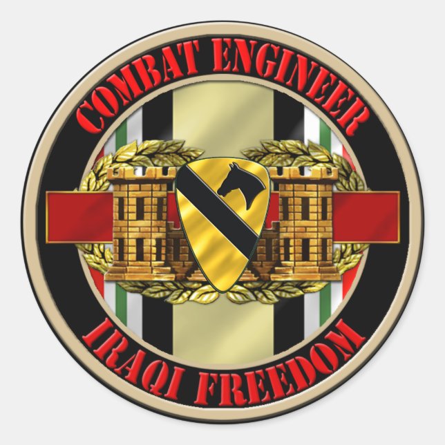 1st Cavalry Division Engineer OIF Classic Round Sticker (Front)